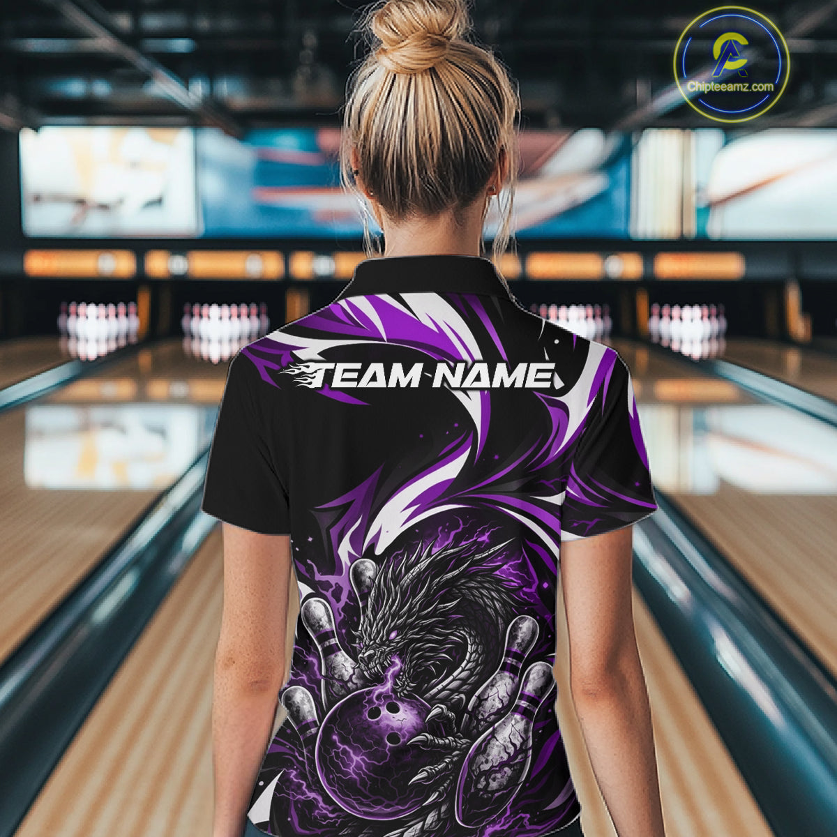 Custom Purple Lightning Dragon Bowling Women Quarter-Zip Shirts, Bowling League Shirt IPHW10358