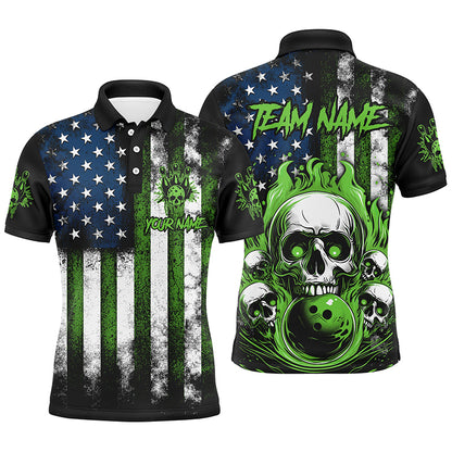 American Flag Flame Skull Custom Bowling Team Shirts, Patriotic Bowling Jerseys IPHW5856