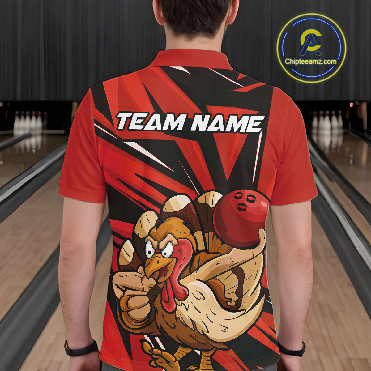 Custom Funny Turkey Bowling Shirts For Men, Red Thanksgiving Bowling Shirt Team Uniform IPHW10675