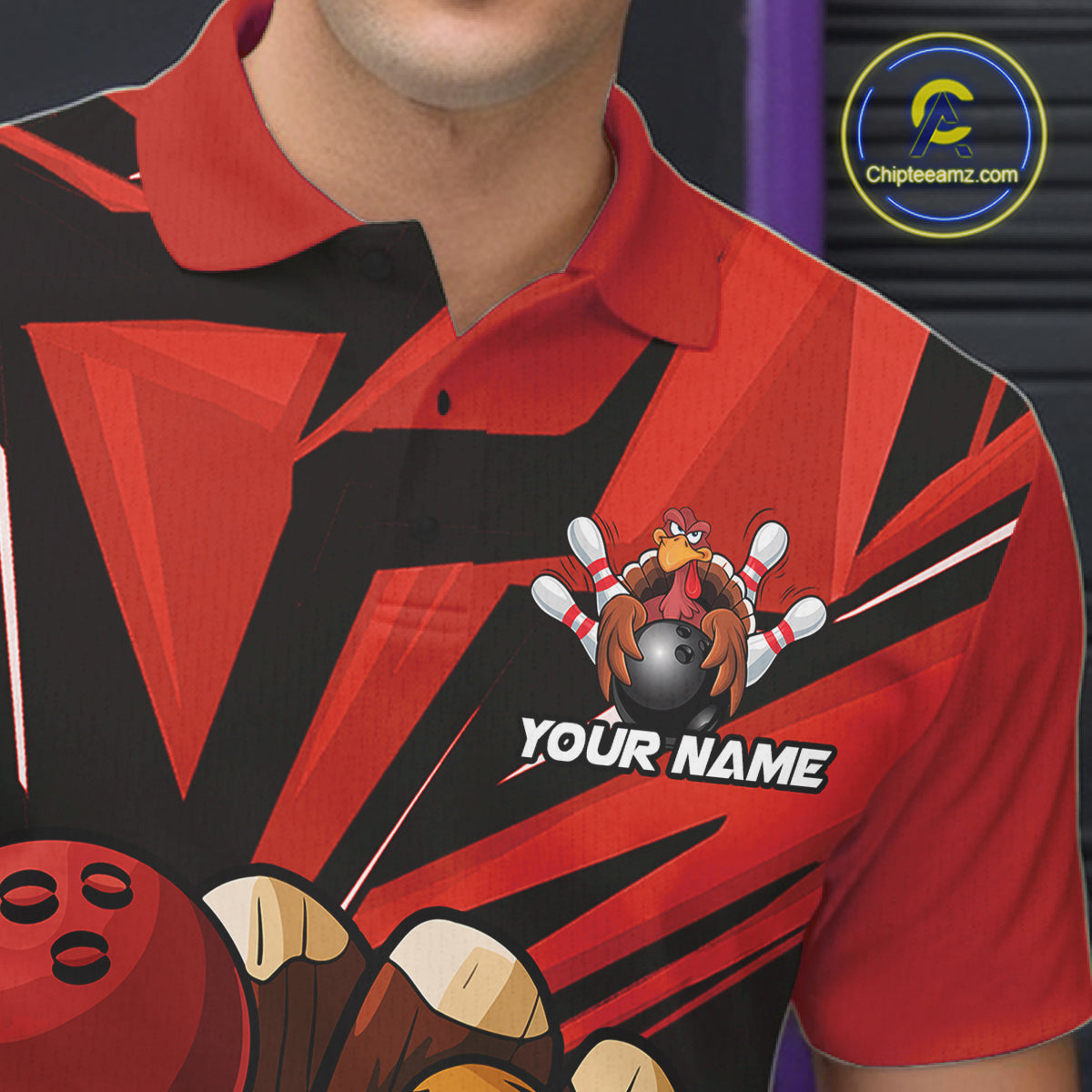 Custom Funny Turkey Bowling Shirts For Men, Red Thanksgiving Bowling Shirt Team Uniform IPHW10675