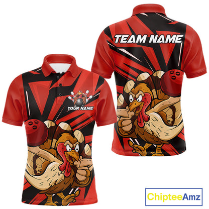 Custom Funny Turkey Bowling Shirts For Men, Red Thanksgiving Bowling Shirt Team Uniform IPHW10675
