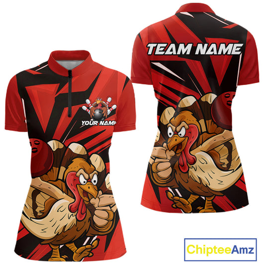 Custom Funny Turkey Bowling Shirts Women, Red Thanksgiving Bowling Shirt Team Uniform IPHW10675