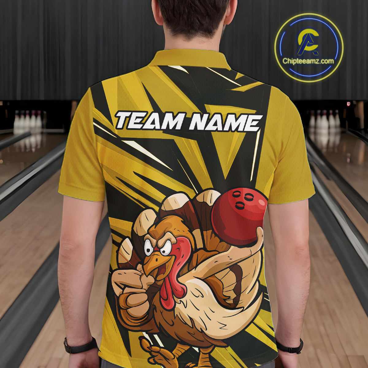 Custom Funny Turkey Bowling Shirts For Men, Yellow Thanksgiving Bowling Shirt Team Uniform IPHW10676