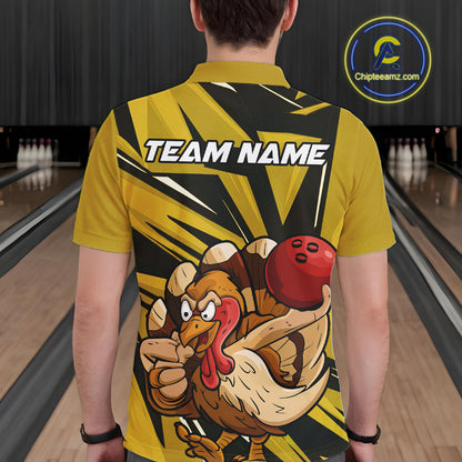 Custom Funny Turkey Bowling Shirts For Men, Yellow Thanksgiving Bowling Shirt Team Uniform IPHW10676