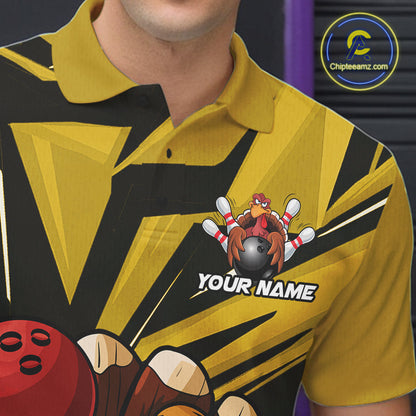 Custom Funny Turkey Bowling Shirts For Men, Yellow Thanksgiving Bowling Shirt Team Uniform IPHW10676