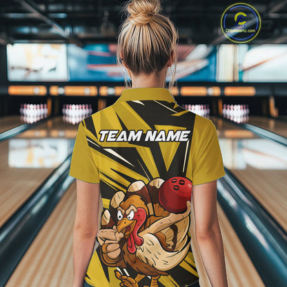 Custom Funny Turkey Bowling Shirts For Women, Yellow Thanksgiving Bowling Shirt Team Uniform IPHW10676