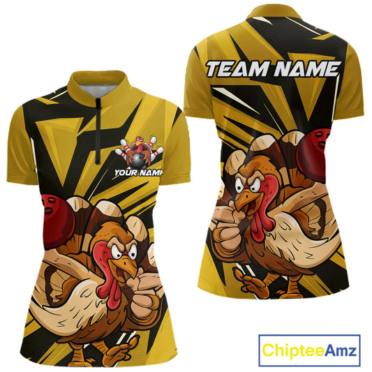 Custom Funny Turkey Bowling Shirts Women, Yellow Thanksgiving Bowling Shirt Team Uniform IPHW10676
