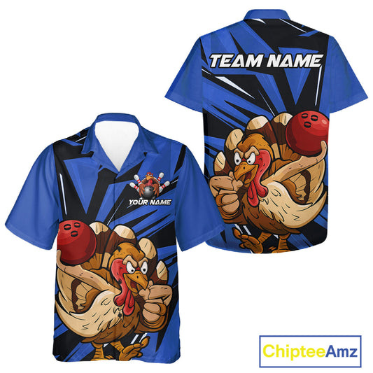Custom Funny Turkey Bowling Shirts For Men And Women, Blue Thanksgiving Bowling Shirt Team Uniform IPHW10678