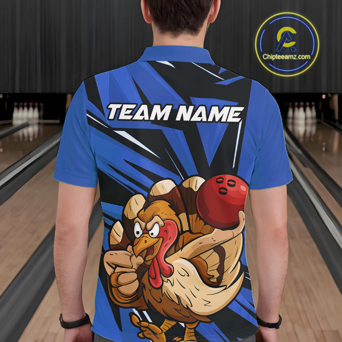 Custom Funny Turkey Bowling Shirts For Men, Blue Thanksgiving Bowling Shirt Team Uniform IPHW10678