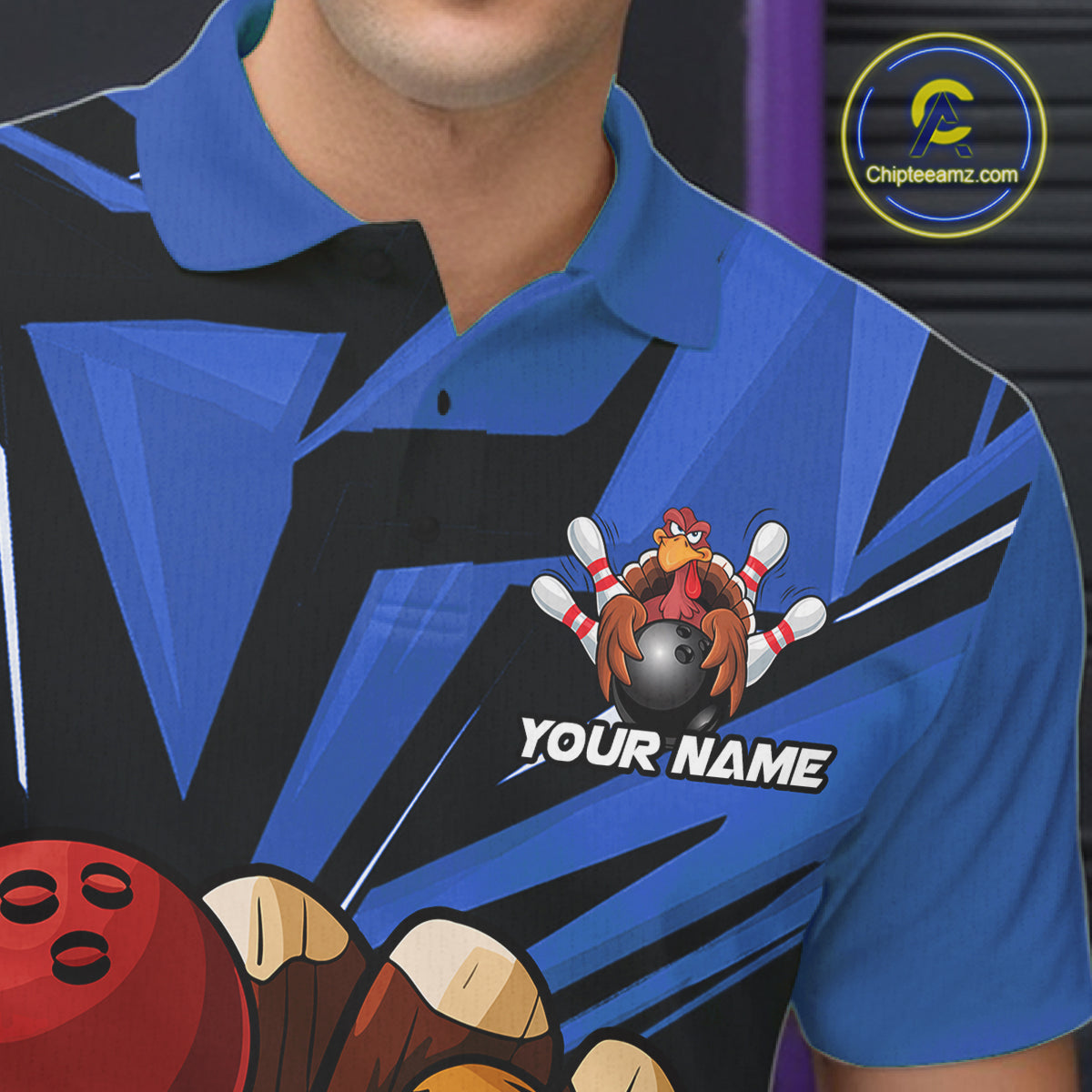 Custom Funny Turkey Bowling Shirts For Men, Blue Thanksgiving Bowling Shirt Team Uniform IPHW10678