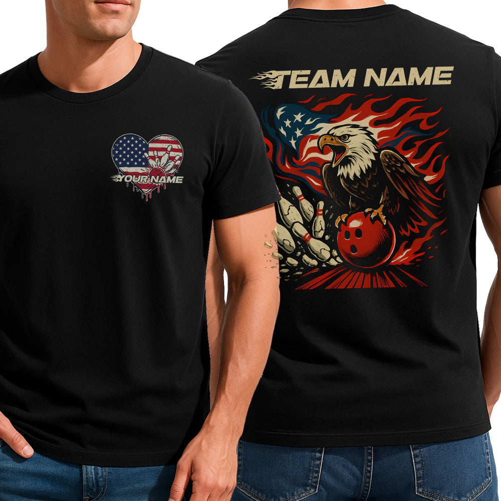 Personalized Bowling T-Shirts For Men, American Flag Eagle Design For US Bowlers IPHW9072