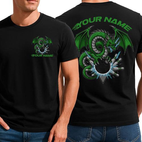 Custom Bowling T-Shirts For Men, Green Dragon Lightning Design For Bowlers IPHW9077
