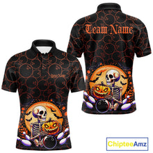 Load image into Gallery viewer, Custom Funny Skeleton Bowling Polo Shirts For Men, Halloween Bowling Team Outfit IPHW9604