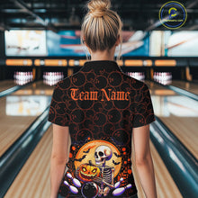 Load image into Gallery viewer, Custom Funny Skeleton Bowling Quarter-Zip Shirts For Women, Halloween Bowling Team Outfit IPHW9604