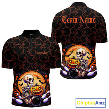Load image into Gallery viewer, Custom Funny Skeleton Bowling Quarter-Zip Shirts For Men, Halloween Bowling Team Outfit IPHW9604