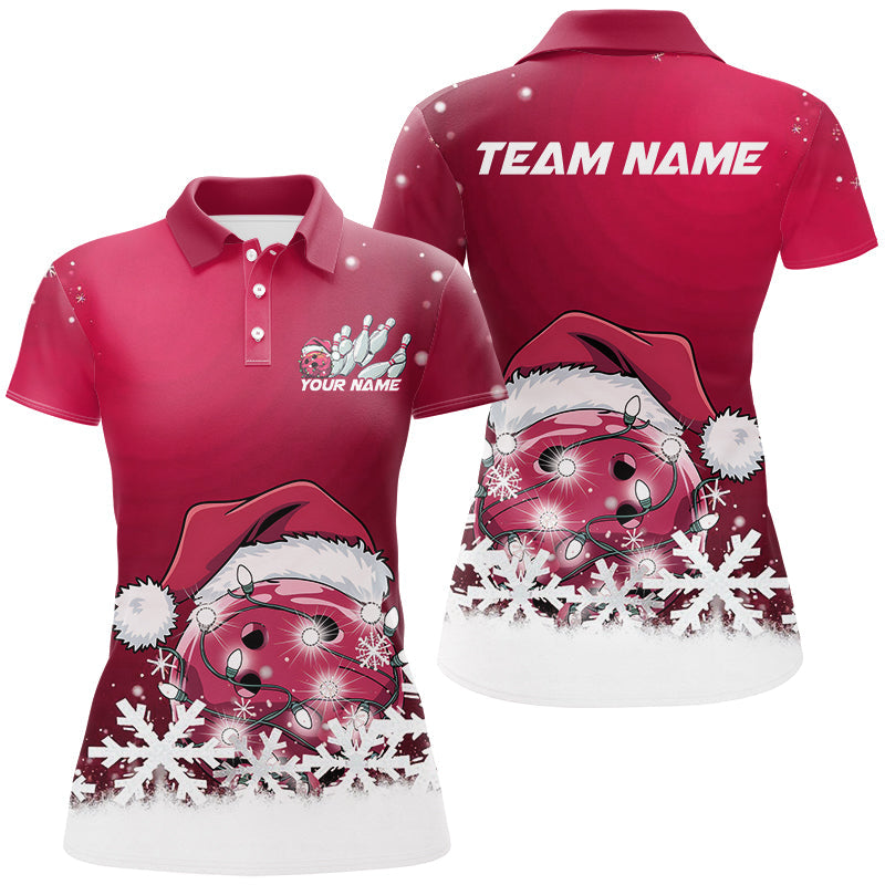 Pink Snowflake Custom Christmas Bowling Shirts For Women, Santa Bowling Team Outfit Shirt IPHW7866