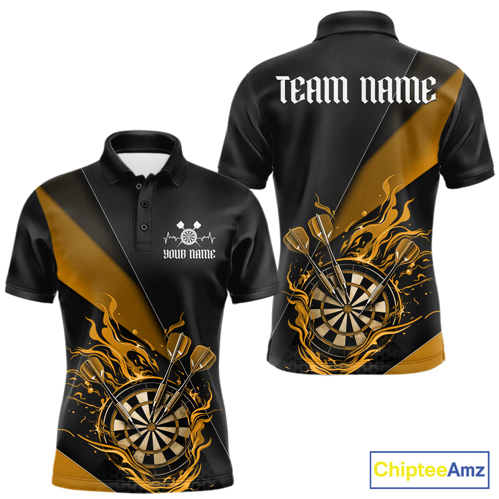Custom Black And Yellow Flame Dartboard Darts Team Men Polo Shirts, Darts Jerseys IPHW10375