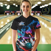 Load image into Gallery viewer, Custom Colorful Smoke Bowling Women Quarter-Zip Shirt, Bowling League Shirt Bowler Outfit IPHW9018