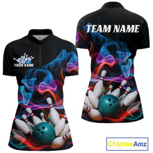 Load image into Gallery viewer, Custom Colorful Smoke Bowling Women Quarter-Zip Shirt, Bowling League Shirt Bowler Outfit IPHW9018