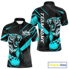 Load image into Gallery viewer, Personalized Tiger Bowling Team Men Polo Shirts, Black And Blue Tiger Bowling Jerseys IPHW9023