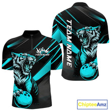 Load image into Gallery viewer, Personalized Tiger Bowling Team Men Quarter-Zip Shirts, Black And Blue Tiger Bowling Jerseys IPHW9023
