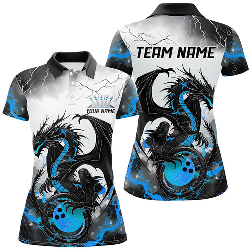 Black And Blue Thunder Lightning Custom Dragon Ladies Bowling Shirts, Bowling League Shirts IPHW7062