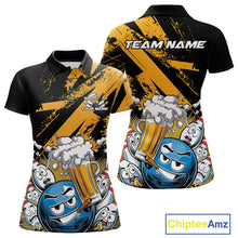 Load image into Gallery viewer, Custom Funny Cool Bowling Ball Bowling And Beer Women Polo Shirts, Grunge Bowling Uniform IPHW9611