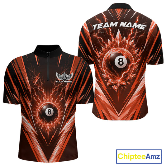 Custom Orange Icy Lightning 8 Ball Billiards Men Quarter Zip Shirt, Billiards Team Jerseys IPHW11760