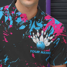Load image into Gallery viewer, Black, Blue And Pink Custom Bowling Team Men Polo Shirts, Bowling Ball And Pin Jerseys IPHW8795
