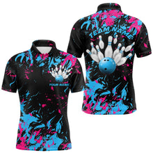 Load image into Gallery viewer, Black, Blue And Pink Custom Bowling Team Men Polo Shirts, Bowling Ball And Pin Jerseys IPHW8795