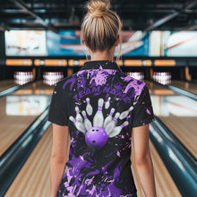 Load image into Gallery viewer, Black, Purple And Pink Custom Bowling Team Women Polo Shirts, Bowling Ball And Pin Jerseys IPHW8796