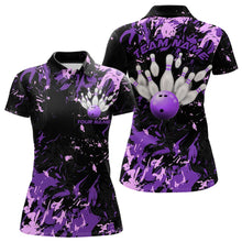 Load image into Gallery viewer, Black, Purple And Pink Custom Bowling Team Women Polo Shirts, Bowling Ball And Pin Jerseys IPHW8796