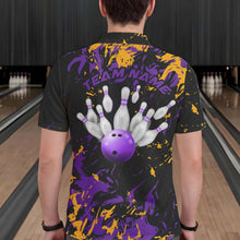 Load image into Gallery viewer, Black, Purple And Yellow Custom Bowling Team Men Polo Shirts, Bowling Ball And Pin Jerseys IPHW8797