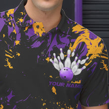 Load image into Gallery viewer, Black, Purple And Yellow Custom Bowling Team Men Polo Shirts, Bowling Ball And Pin Jerseys IPHW8797