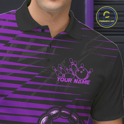 Custom Black And Purple Scorpion Bowling Team Polo Shirts For Men, Bowling League Shirt IPHW9035
