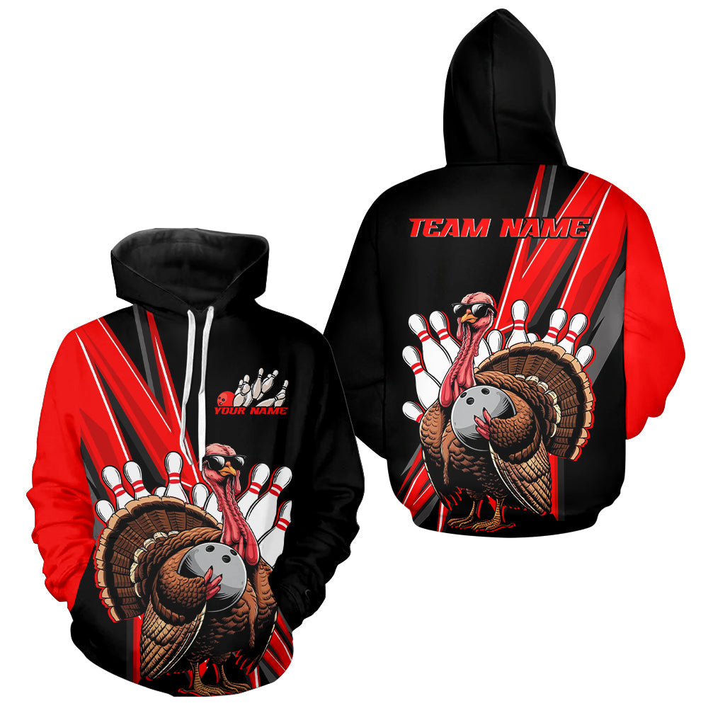 Black And Red Custom Turkey Bowling Hoodie Shirts For Men And Women, Thanksgiving Bowling Jerseys IPHW7878