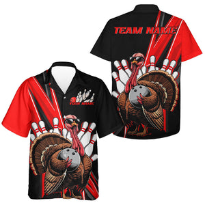 Black And Red Custom Turkey Bowling Hawaiian Shirts For Men, Thanksgiving Bowling Jerseys IPHW7878