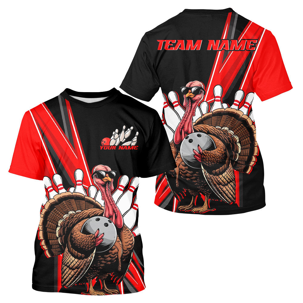 Black And Red Custom Turkey Bowling T-Shirts For Men, Thanksgiving Bowling Jerseys IPHW7878