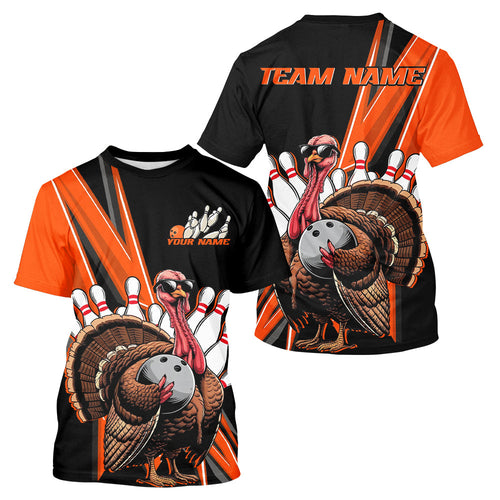 Black And Orange Custom Awesome Turkey Bowling Men T-Shirts Shirt, Thanksgiving Bowling Jerseys IPHW7879