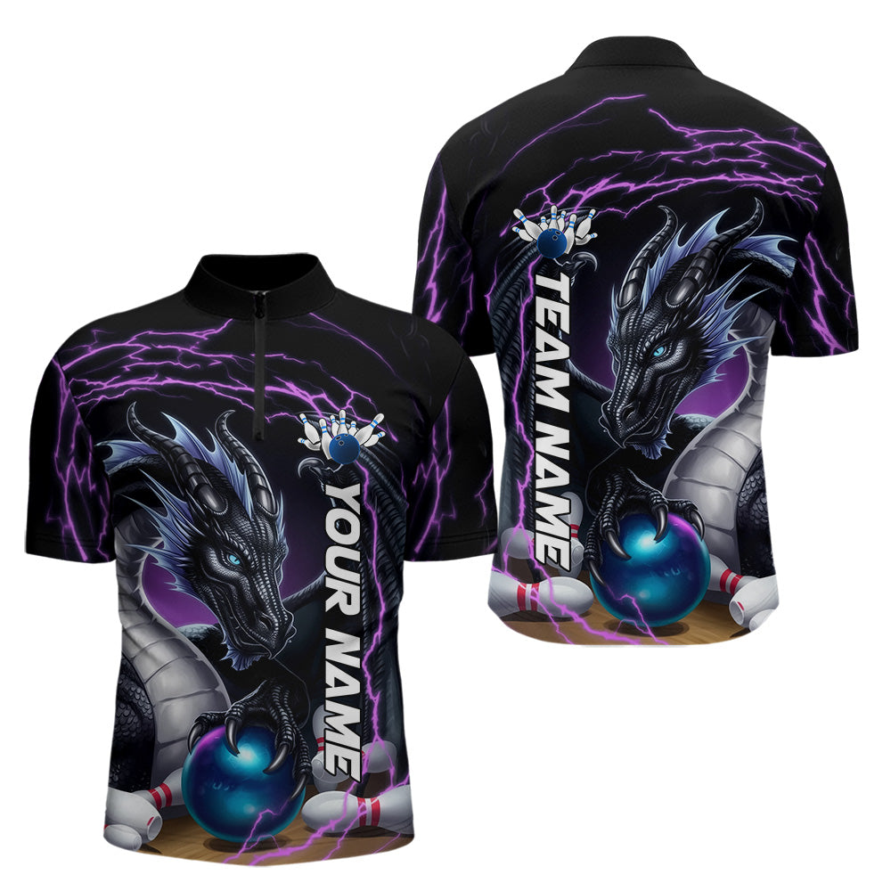 Blue And Purple Thunder Lightning Custom Dragon Bowling Team Quarter-Zip Shirts For Men IPHW8317