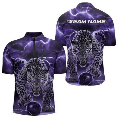 Purple Thunder Lightning Custom Leopard Bowling Quarter-Zip Shirts For Men, Bowling League Shirt IPHW8319