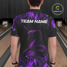 Load image into Gallery viewer, Custom Black And Purple Flame Cobra Snake Bowling Men Polo Shirts, Bowling League Shirt IPHW9041