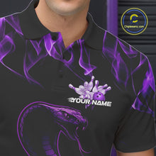 Load image into Gallery viewer, Custom Black And Purple Flame Cobra Snake Bowling Men Polo Shirts, Bowling League Shirt IPHW9041