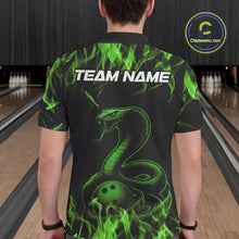Load image into Gallery viewer, Custom Black And Green Flame Cobra Snake Bowling Men Polo Shirts, Bowling League Shirt IPHW9043