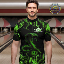 Load image into Gallery viewer, Custom Black And Green Flame Cobra Snake Bowling Men Quarter-Zip Shirts, Bowling League Shirt IPHW9043