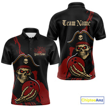 Load image into Gallery viewer, Custom Black And Red Pirate Bowling Men Polo Shirts, Bowling Team Bowling League Shirt IPHW9048