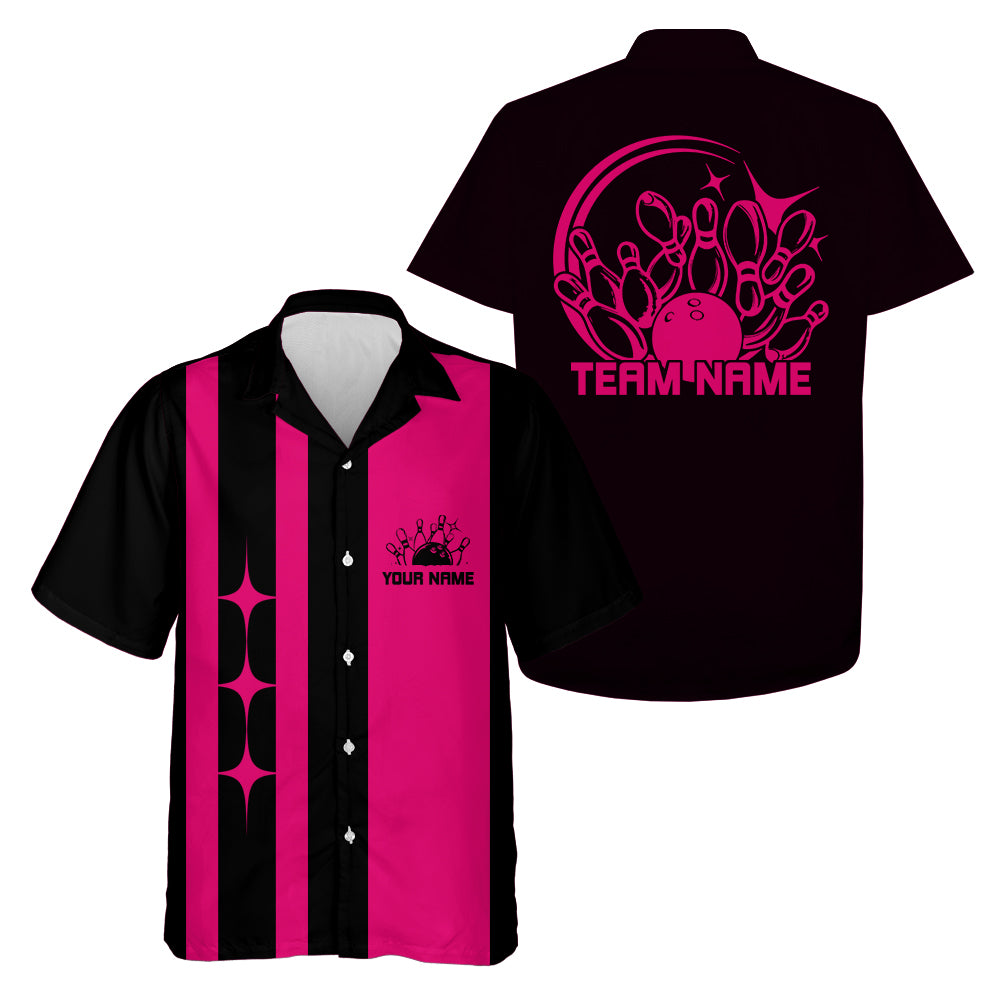 Classic Retro Black and pink bowling shirt with 'Team Name' text on a white background