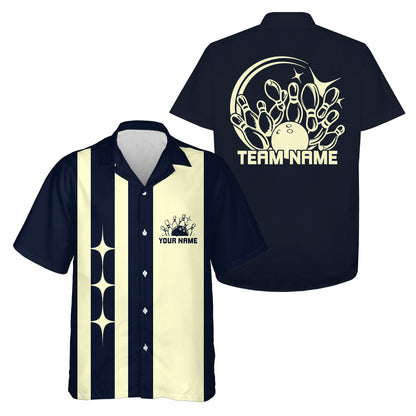 Classic Retro Black and white bowling shirt with 'Your Name' and 'Team Name' text on a white background