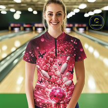 Load image into Gallery viewer, Custom Pink Roses And Butterfly Women Bowling Shirt, Flower Ladies Bowling Jerseys IPHW10893