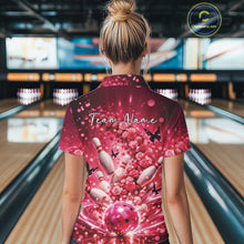 Load image into Gallery viewer, Custom Pink Roses And Butterfly Women Bowling Shirt, Flower Ladies Bowling Jerseys IPHW10893